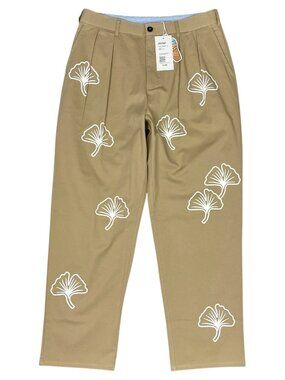 Snowday Pants Mens 33x30 XL Baggy Chino All Over Print Pleated Cargo Khaki